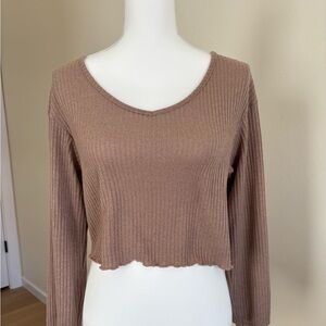 Brown Cropped Sweater Women's Ribbed Tops